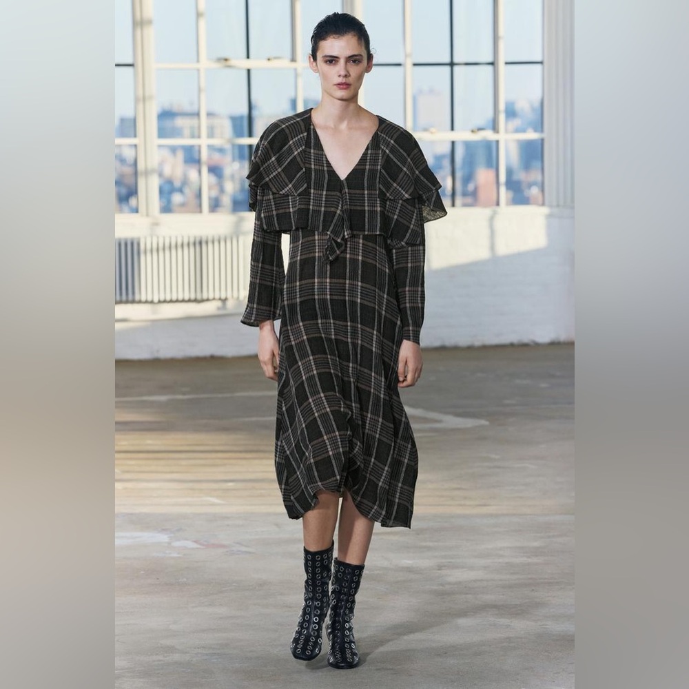 ZARA Wool Plaid Ruffled Dress